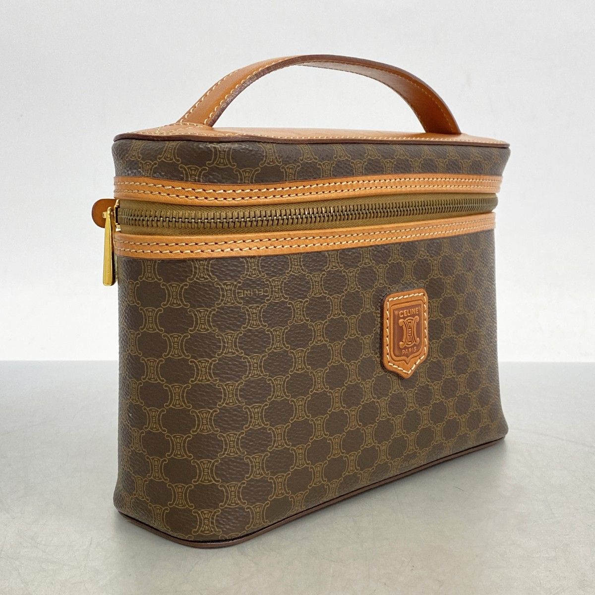 【CELINE】バニティバッグ　マカダム柄　ゴールド金具　PVC ダークブラウン 楽天市場】CELINE セリーヌ マカダム柄 バニティバッグ ハンドバッグ