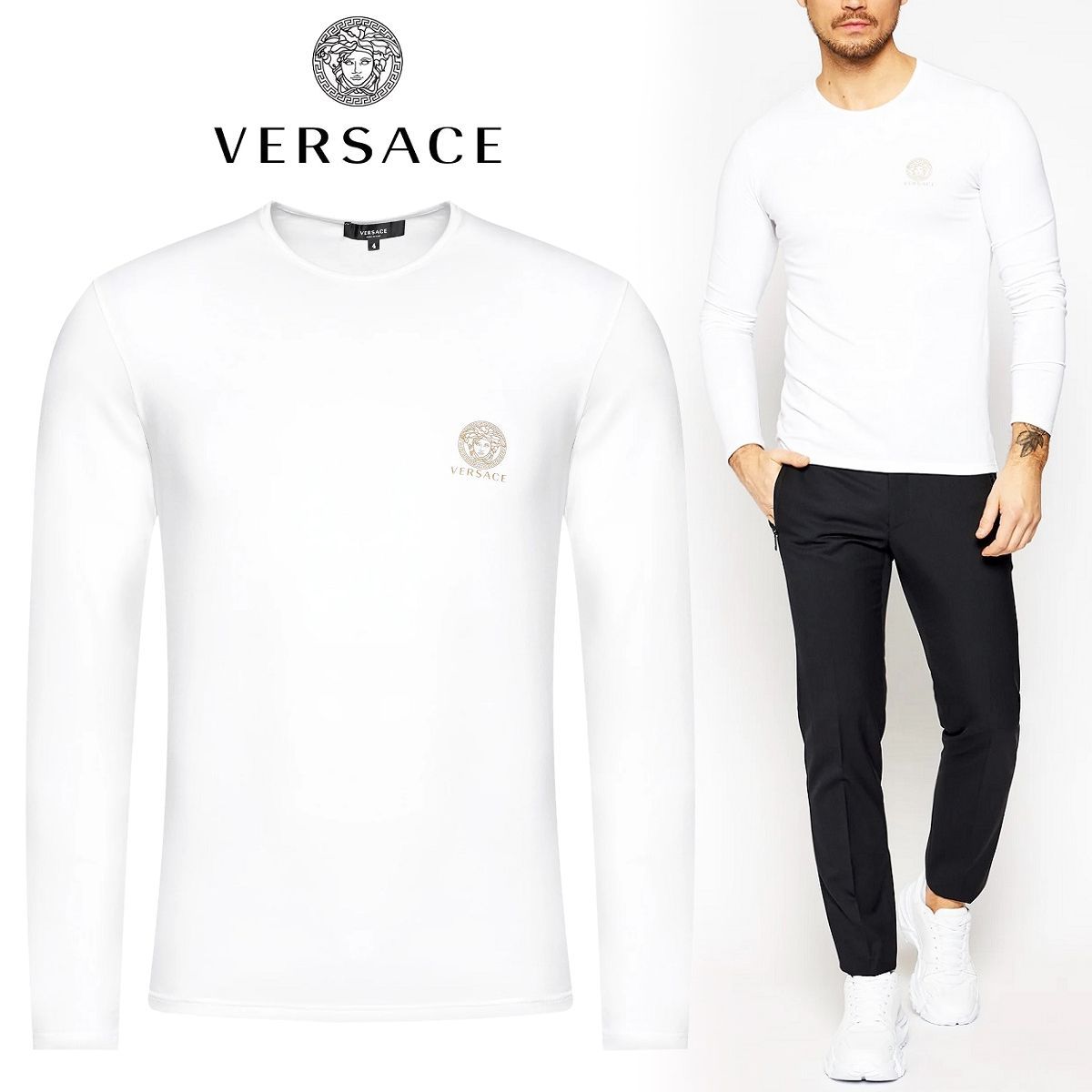 6 VERSACE ホワイト メデューサ 長袖Tシャツ AUU01007 - セレクト