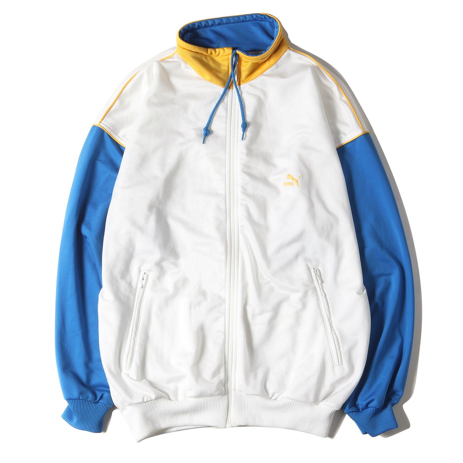 PUMA プーマ サイズ:L 90s フルジップ トラック ジャージ ホワイト ブルー イエロー 90年代 古着 ヴィンテージ アウター ブルゾン【メンズ】