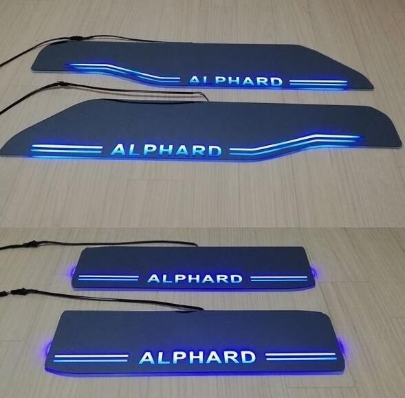 トヨタ アルファード ALPHARD 30系 光る スカッフプレート LED 青色 発光 4ピースセット スライドドア対応