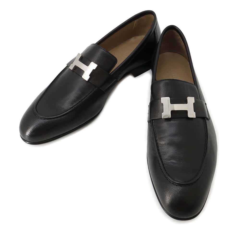 エルメス モカシン パリ ブラック|シルバー金具 レザー メンズサイズ42 HERMES 靴 黒