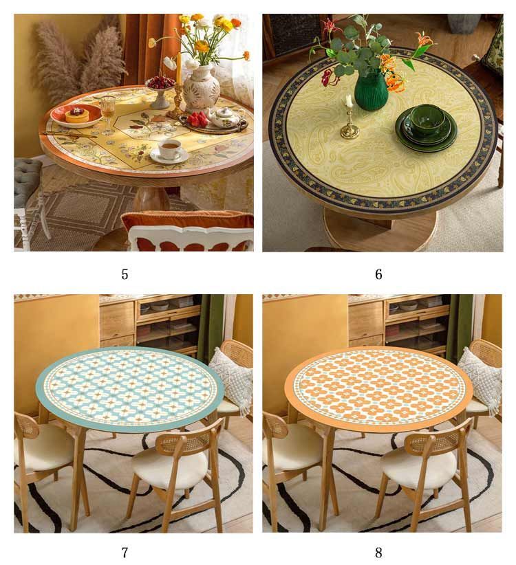 円形 テーブルマット テーブルクロス 丸形 幾何柄 撥水 PUレザー 花柄