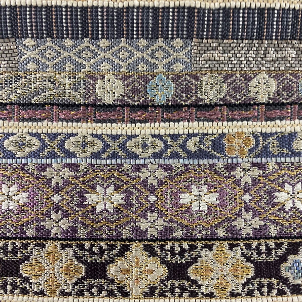 付け帯 作り帯 縞 華文 箔 金銀糸 灰紫 正絹