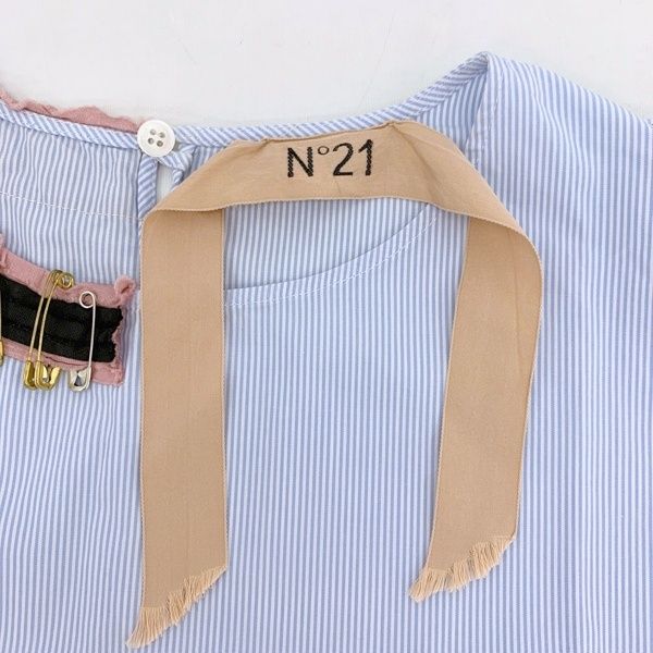 N°21 ヌメロヴェントゥーノ ストライプ ブラウス カットソー 半袖 18A-G133-1522 レディース サイズ40 L相当 ブルー トップス IL16306■ N°21 ヌメロヴェントゥーノ ストライプ ブラウス カットソー