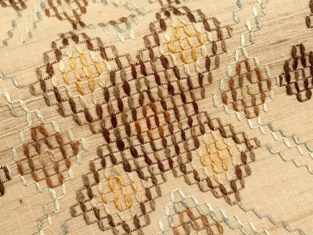 平和屋本店□極上 琉球伝統織物 琉球花織 九寸名古屋帯 紬地 草木染 玉  