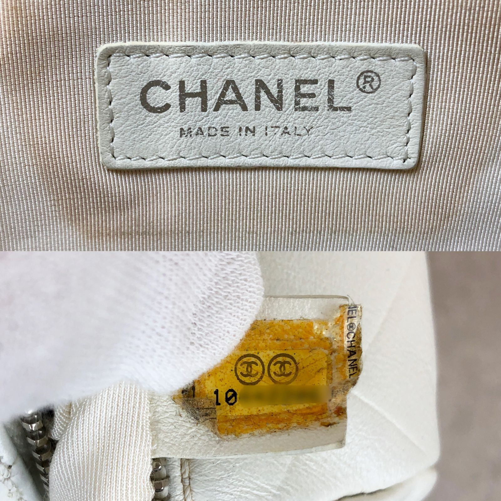 シャネル CHANEL キャビアスキン Vステッチ ボストンバッグ ホワイト 