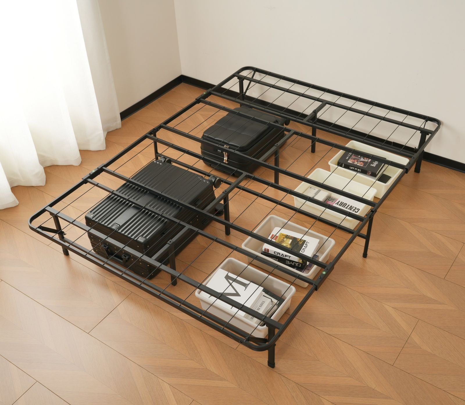 パイプベッド｜ダブル｜折りたたみ｜下収納｜耐荷重200kg