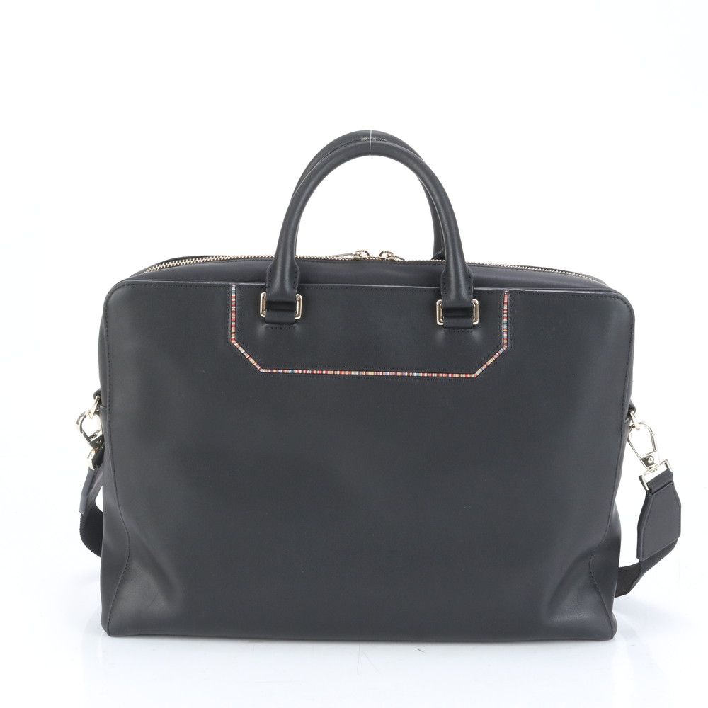 美品◎ポールスミス A4可 2way 斜めがけ ビジネスバッグ ショルダー付 紺 美品 ポールスミス ストライプインセット レザー 2WAY ビジネス