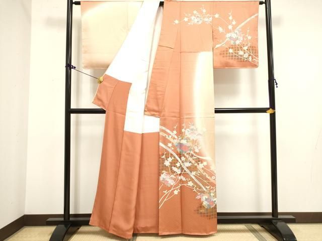 (スーパー) No.2486正絹大雪輪文様地紋染め分け訪問着　美品 スーパー) No.2486正絹大雪輪文様地紋染め分け訪問着 美品 88
