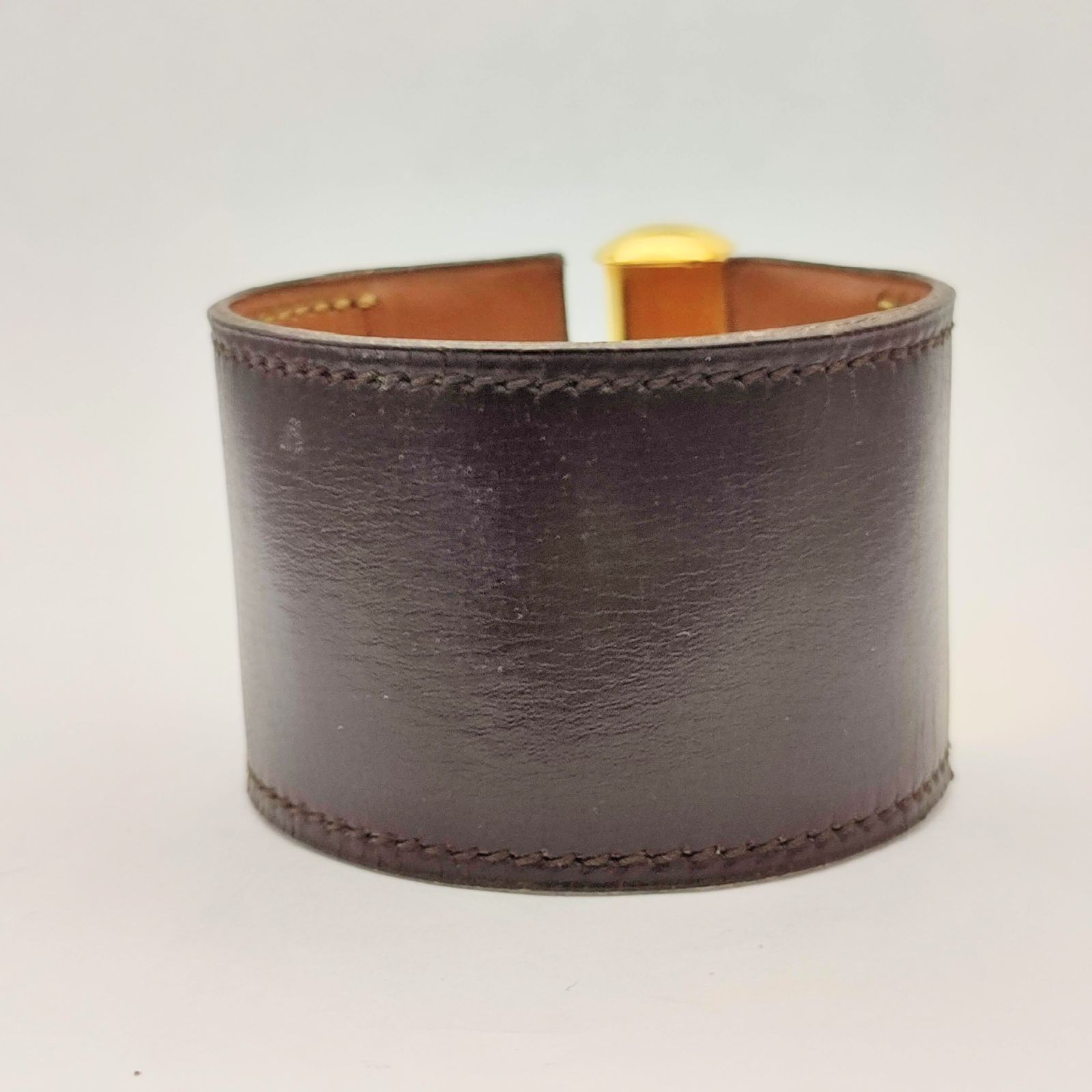 エルメス ブラウン レザーバングル 美品】HERMES エルメス レザーバングル 蝶番 ブラウン×ゴールド