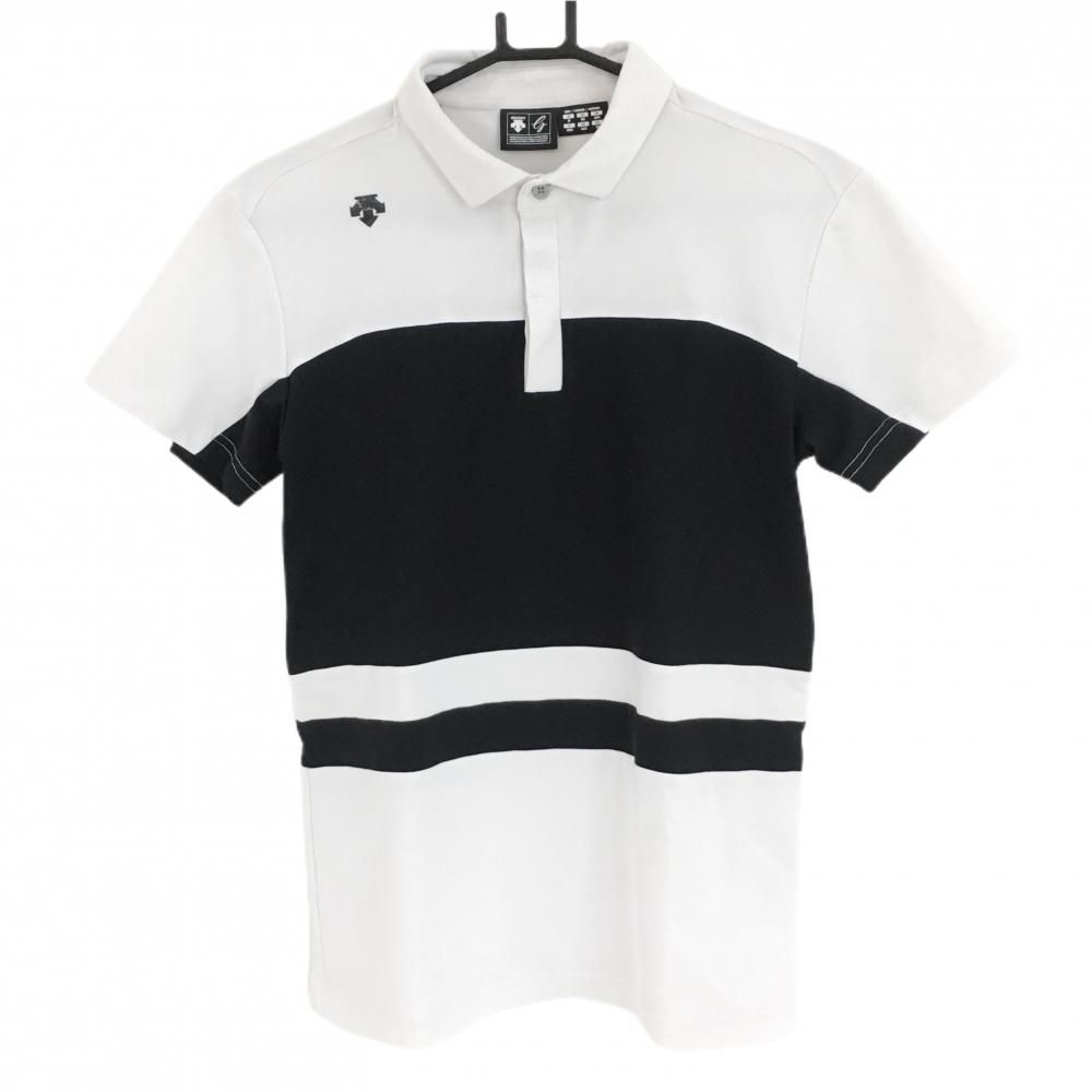【美品】デサントゴルフ 半袖ポロシャツ 黒×白 中田英寿 メンズ M ゴルフウェア DESCENTE