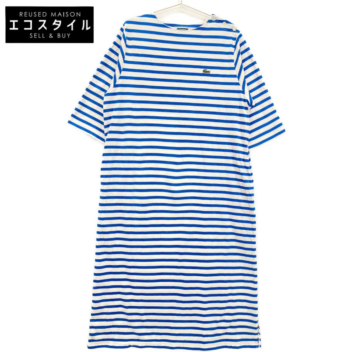 Lacoste ラコステ ブルー BEAMS BOY 別注 ボーダー ハーフスリーブドレス 38