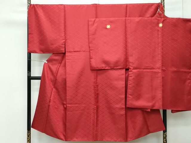 平和屋着物 上 男性 色無地 紋付き羽織セット キングサイズ 紅海老茶色地 花菱地紋 舞台衣装 洗える着物 CZAA3650s5