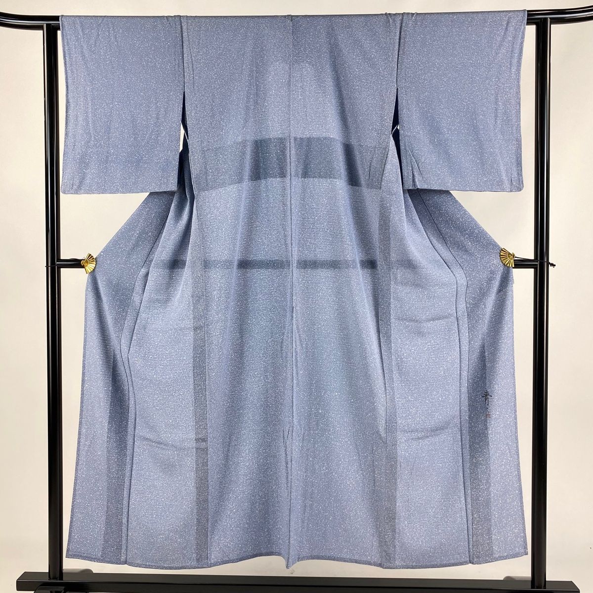 小紋 身丈151cm 裄丈61.5cm S 薄物 松井青々 絽 落款 幾何学 青灰色 正絹 名品