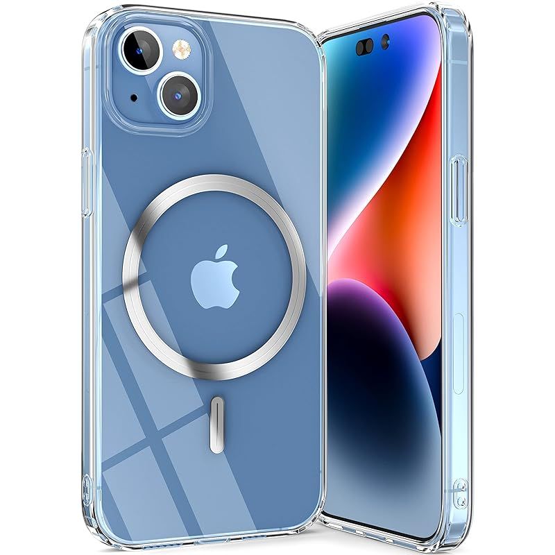 新品　TORU [MX SLIM] iPhone 14 / iPhone 13用 メタルサークル付き 磁気 MagSafe 対応 ケース - スリム薄型 透明 黄ばみ防止 傷防止 ハードバック 落下保護 カバー - クリア