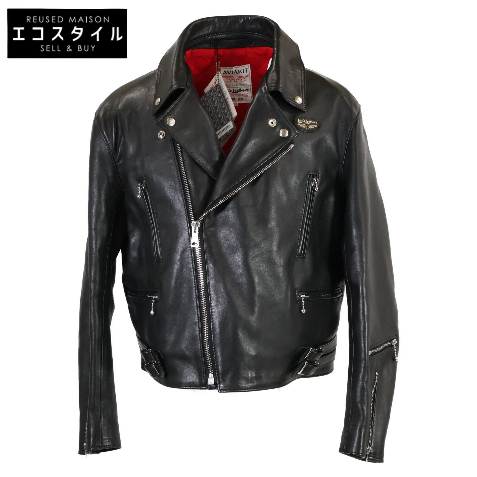 Lewis Leathers ルイスレザー 新品同様 391 ライトニング シープスキン レッドキルティング オーバルパッチ ライダース 46