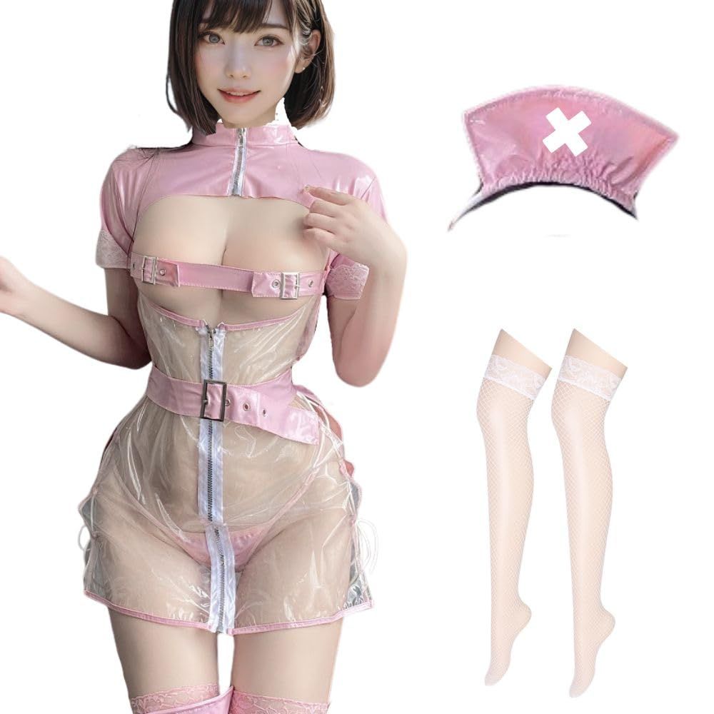 コスプレ　エナメル　ナース　シースルー　ワンピース　SM MORApink] 逆ナース エナメル ボンテージ 光沢 コスプレ