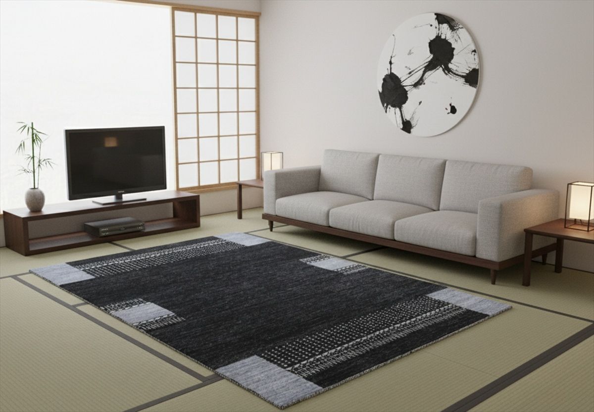 近日入荷 ガゼニラハット ウール ラグ 200x139㎝ P-SP11 Black SilverGray