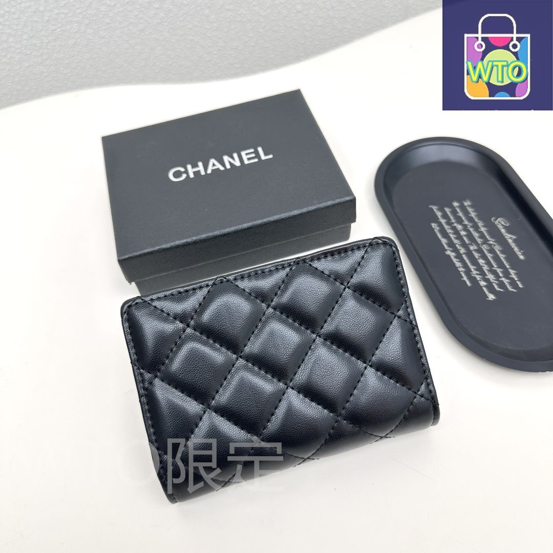CHANEL ブラック レザー 二つ折り財布 今日特価】シャネル 8354 ミニウォレット, ブラック＆ピンク