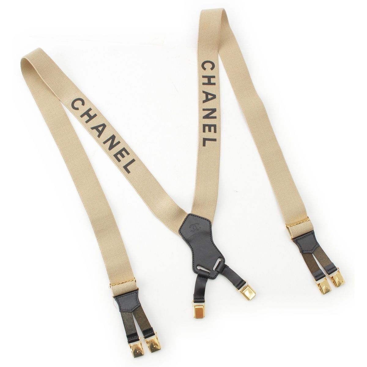 ◇ CHANEL ロゴ入りサスペンダー ベージュ ◇ CHANEL Pre-Owned ロゴ サスペンダー | ニュートラル | FARFETCH JP