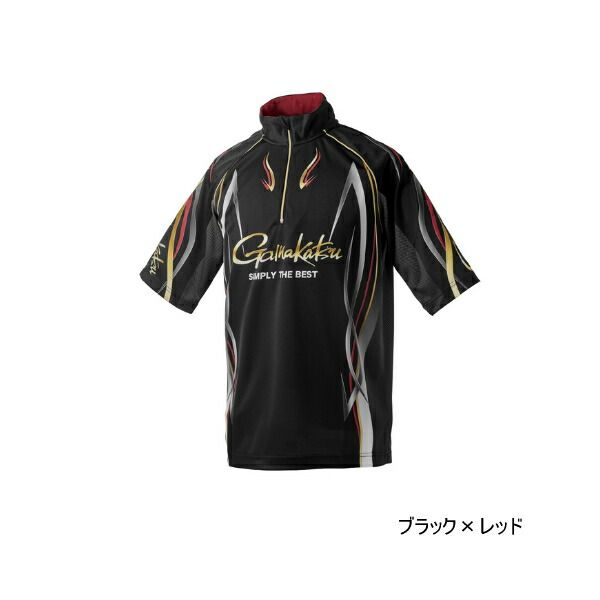 ≪ 25年4月新商品 ≫ がまかつ 2WAY プリントジップシャツ 半袖 GM-3735 ブラック×レッド 3Lサイズ