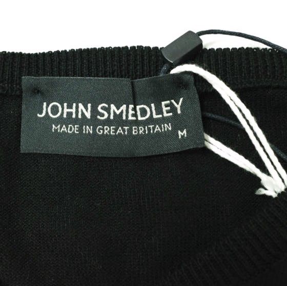 新品 JOHN SMEDLEY ジョンスメドレー イギリス製 S3796 30ゲージ シーアイランドコットンVネックニット M BLACK セーター  ハイゲージ プルオーバー トップス g15407