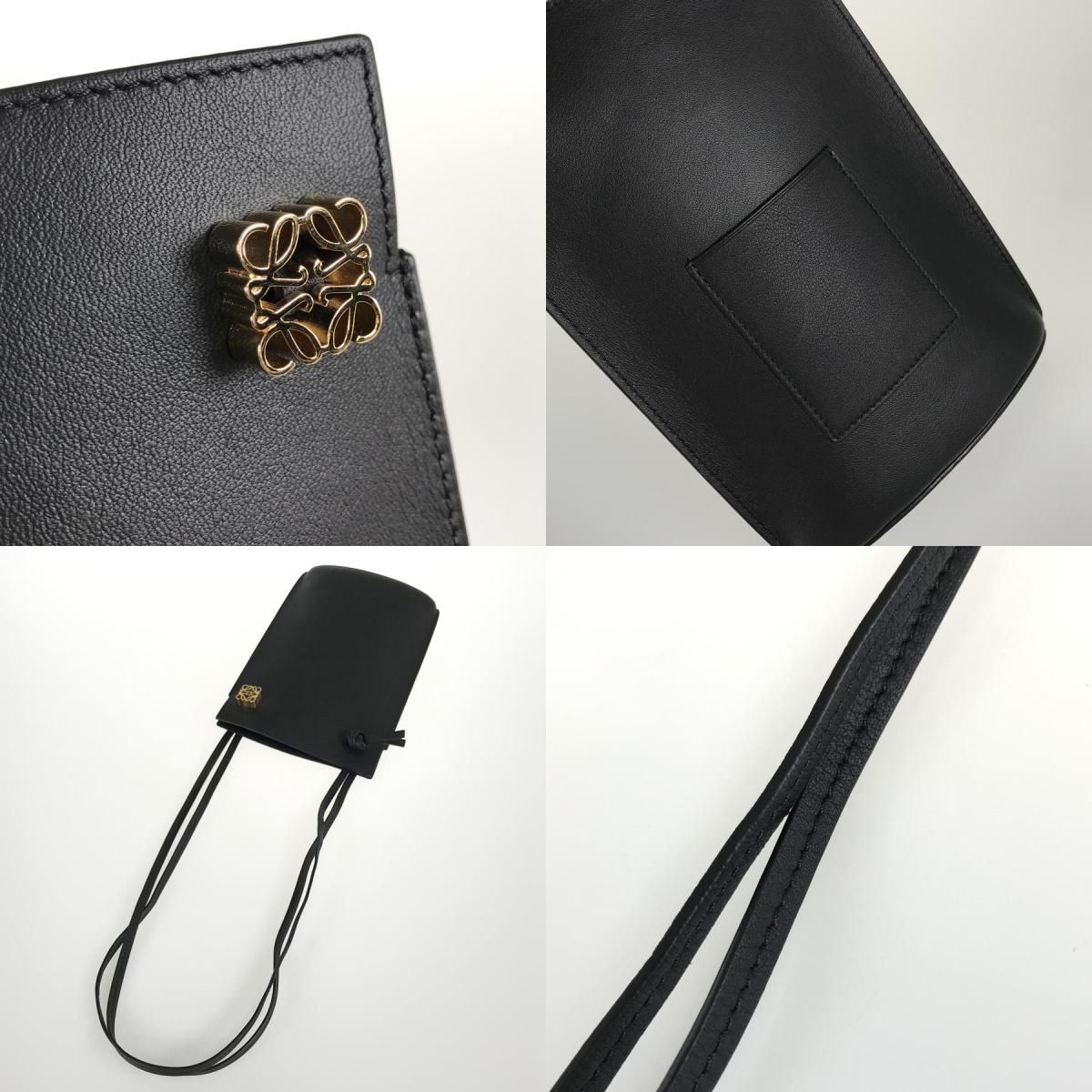 【美品】LOEWE ロエベ ダイスポケットレザーショルダー　ブラック ぺブル ダイス ポケット ポーチ ショルダーバッグ レザー ブラック