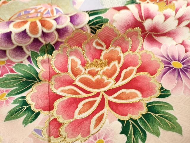 平和屋着物●豪華振袖　鬘帯花文　金糸　金彩　正絹　逸品　AAAU6157ck 平和屋着物○豪華振袖 鬘帯花文 金糸 金彩 正絹 逸品 AAAU6157ck