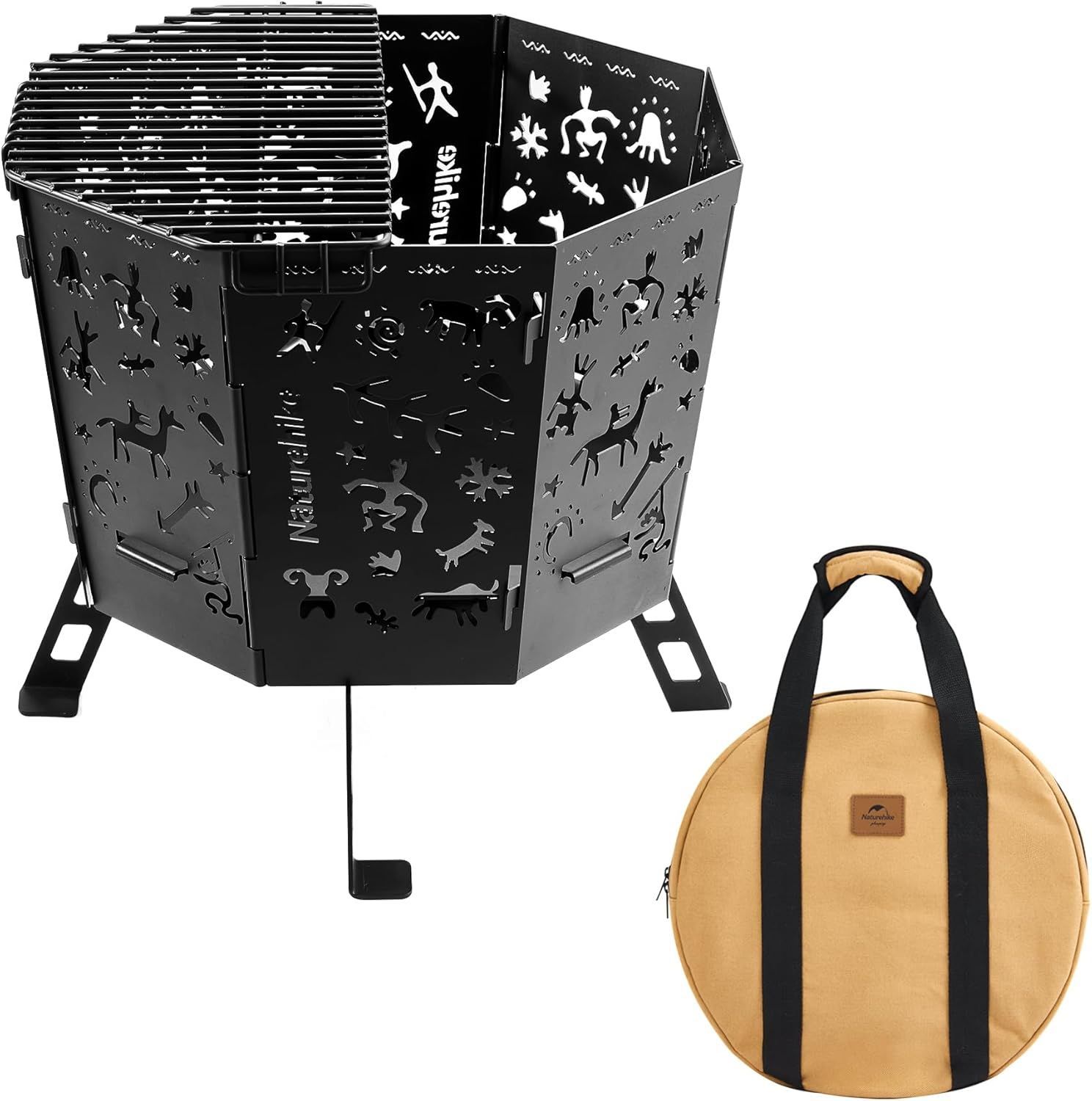 Naturehike公式ショップ 焚き火台 キャンプ 折りたたみ式 五徳付き 灰受け付き 薪グリル 炊き火台 燃焼効率高い 収納袋付き アウトドア バーベキューコンロ 薪台 組み立てやすい 手入れ簡単 大型