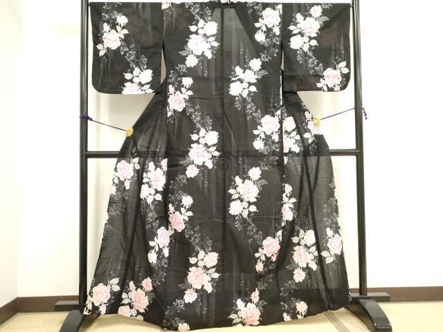 浴衣反物 本染 藍 白 縞 蝶 A057