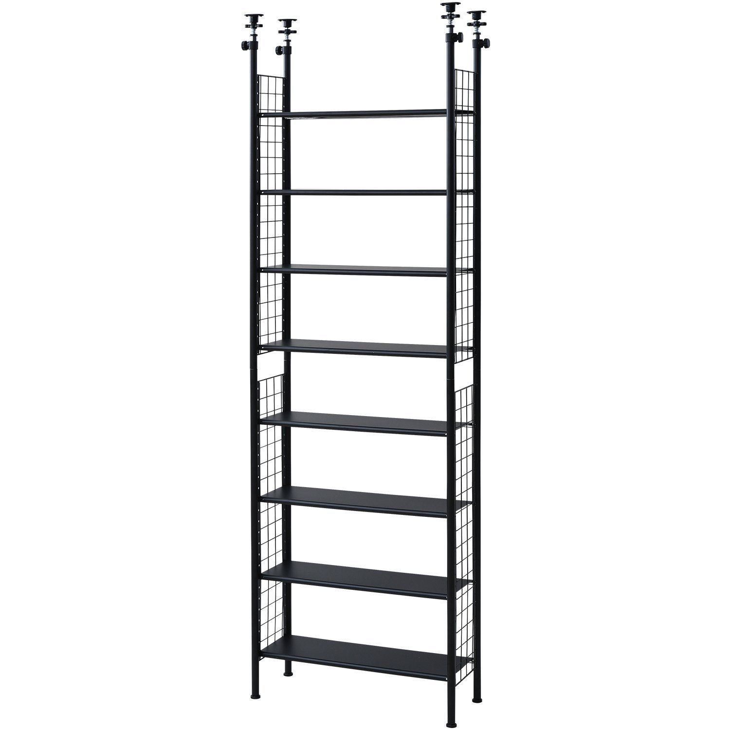 【数量限定】(突っ張り) スリム 幅63×奥行25×高さ209-282cm フリーラック 棚板耐荷重10kg 棚板の高さが変えられる 壁面収納 本棚 [山善] 組立品 ブラック/ブラック STR-608(BK/BK)