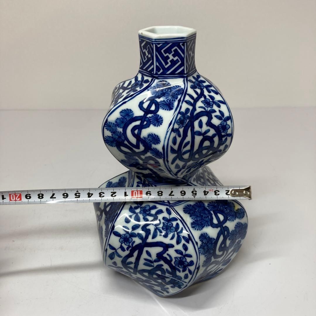 ☆茶道具／ 館林源右衛門作／ 祥瑞瓢形花瓶／共箱 染付花入 徳利