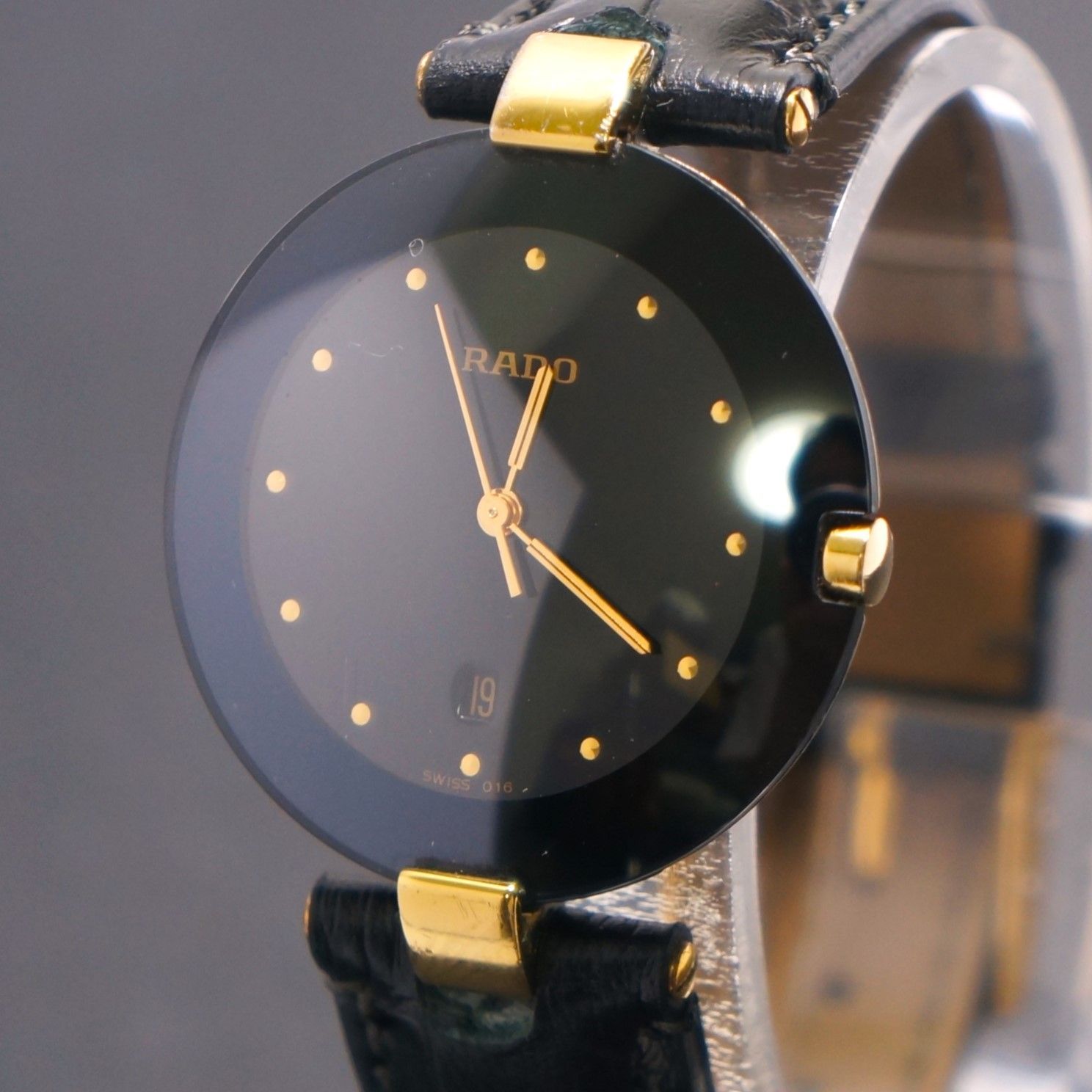 稼働品】RADO クポール 黒文字盤 アンティーク新品ベルト 電池