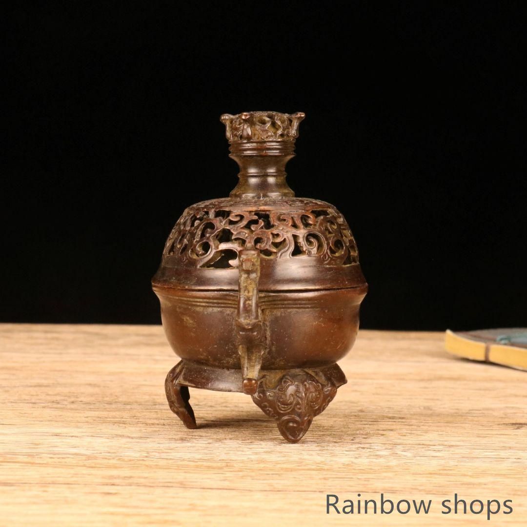 銅製 神獣香炉 八宝図紋三足双耳薫炉 薫炉 茶道具 装飾品 工芸品 置物 新品未使用】銅器 香炉 海獣両耳薫炉 三足銅炉茶道香炉 装飾品