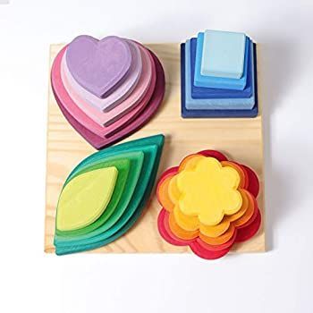 【中古】(未使用･未開封品)Grimms 4-Part Wooden Stacking Tower in Various Shapes u0026 Colours