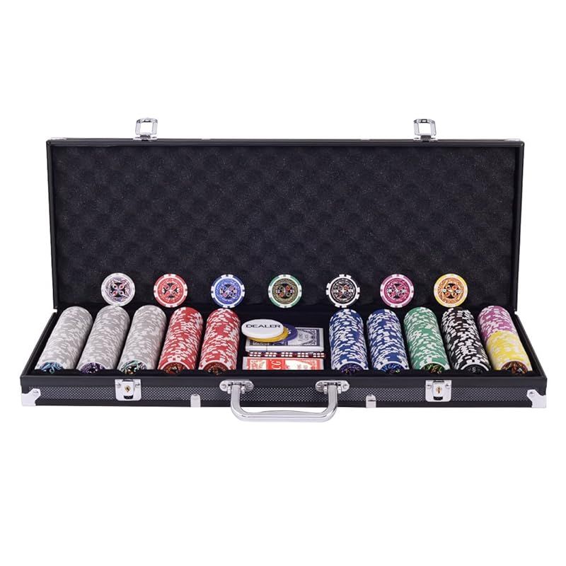 BestBuy ポーカーチップ 500枚 数字入り ポーカーセット チップセット カジノチップ トランプ付き マット付き カジノゲーム カジノセット ブラック500枚数字