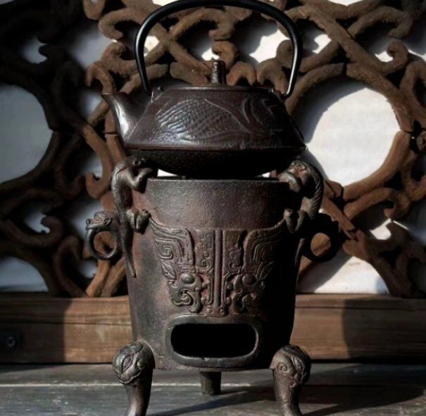 鉄器 炭ストーブ獣頭煮茶炉 虎頭炉 装飾品 工芸品 置物 古玩鉄器獣頭炭ストーブアンティーク鋳鉄炭ストーブ煮茶炉中国式