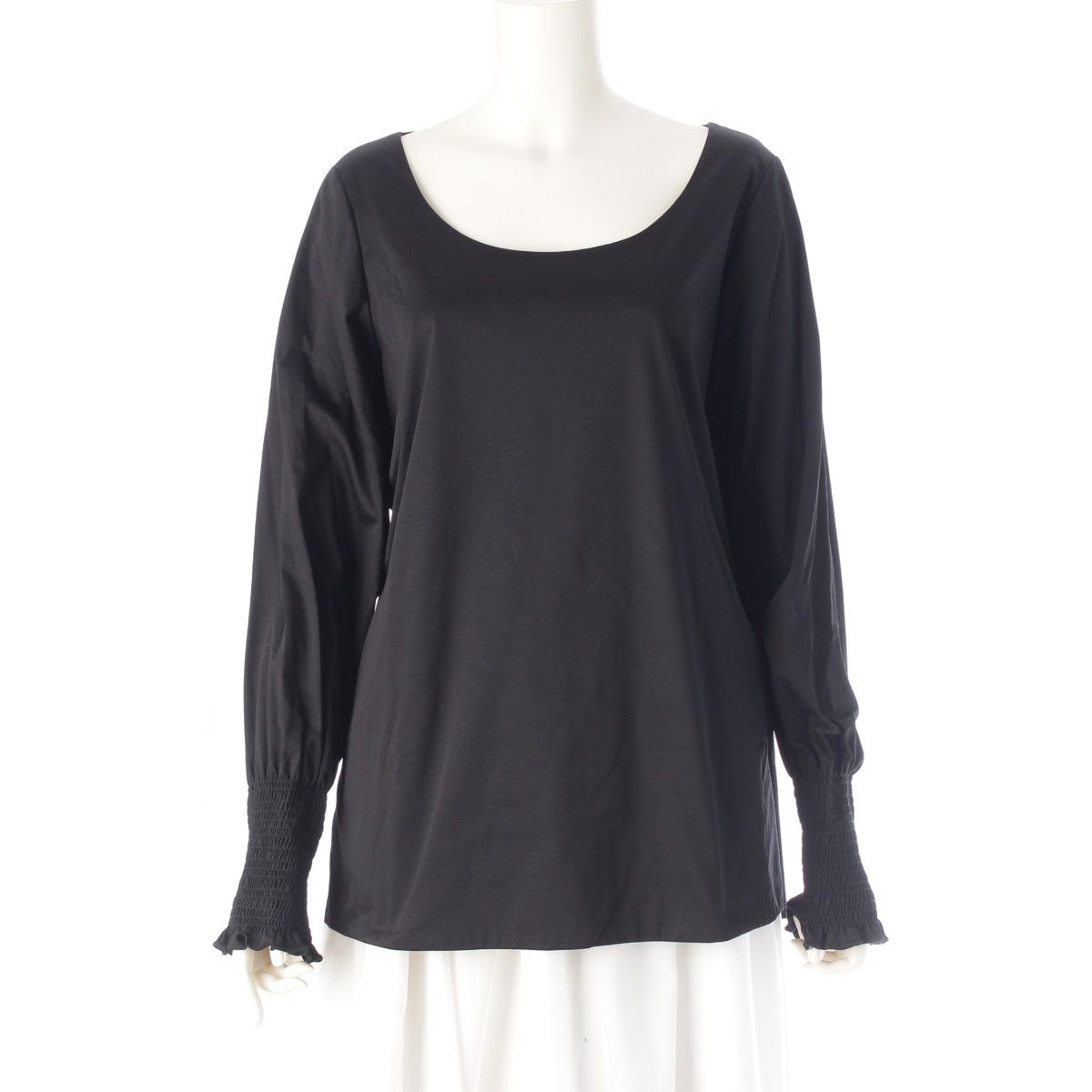 ザロウ コットン フリルスリーブ カットソー 長袖 ブラック S