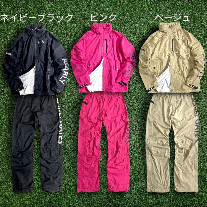 PEARLY GATES パーリーゲイツ ゴルフ 撥水 防風 シャドー千鳥柄 ストレッチ 2 wayスリーブ フーディジャケット ブルゾン パンツ セットアップ レインウェア 2988301 2989301 定6 8万 ネイビーブラック 075