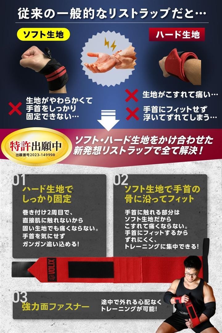 VOLIX リストラップ2種類の生地が融合してガッチリ固定できるのに、