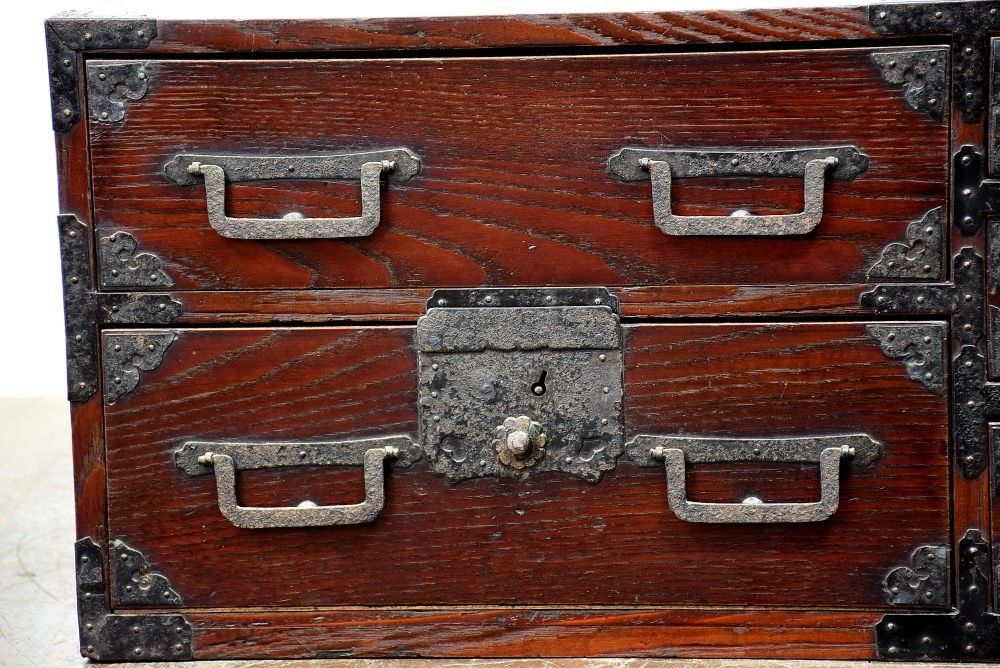 蔵A3996 和家具 鉄角金具 小箪笥 小引き出し 江戸時代 31cm×64cm