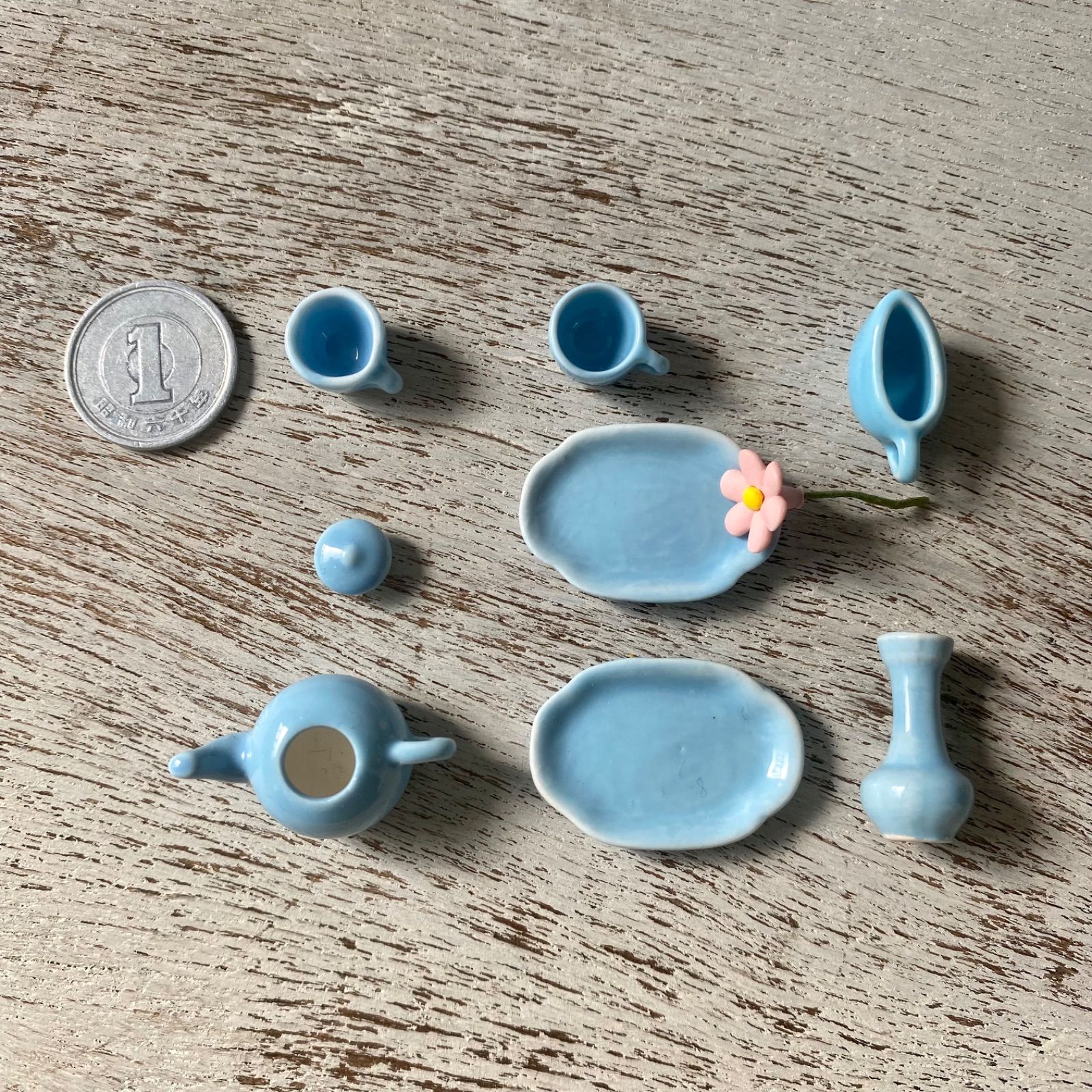 1614 ミニチュア食器 空色8点セット ミニチュア ミニチュアマグ 陶器