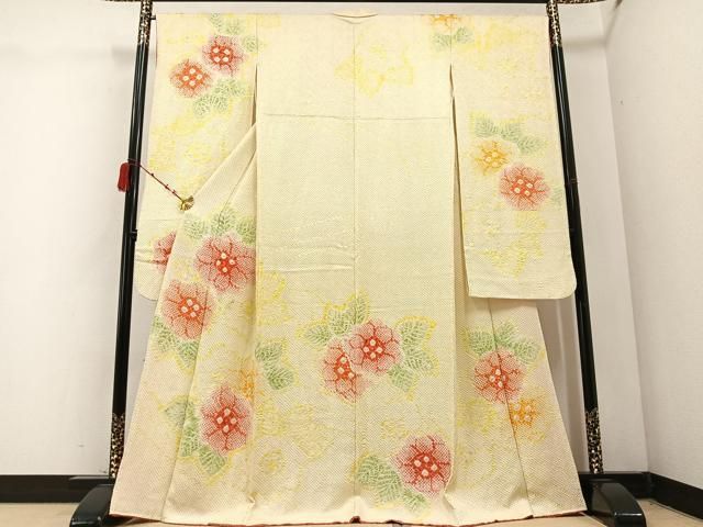 平和屋着物●豪華振袖 総絞り 草花文 正絹 AABC0645ph