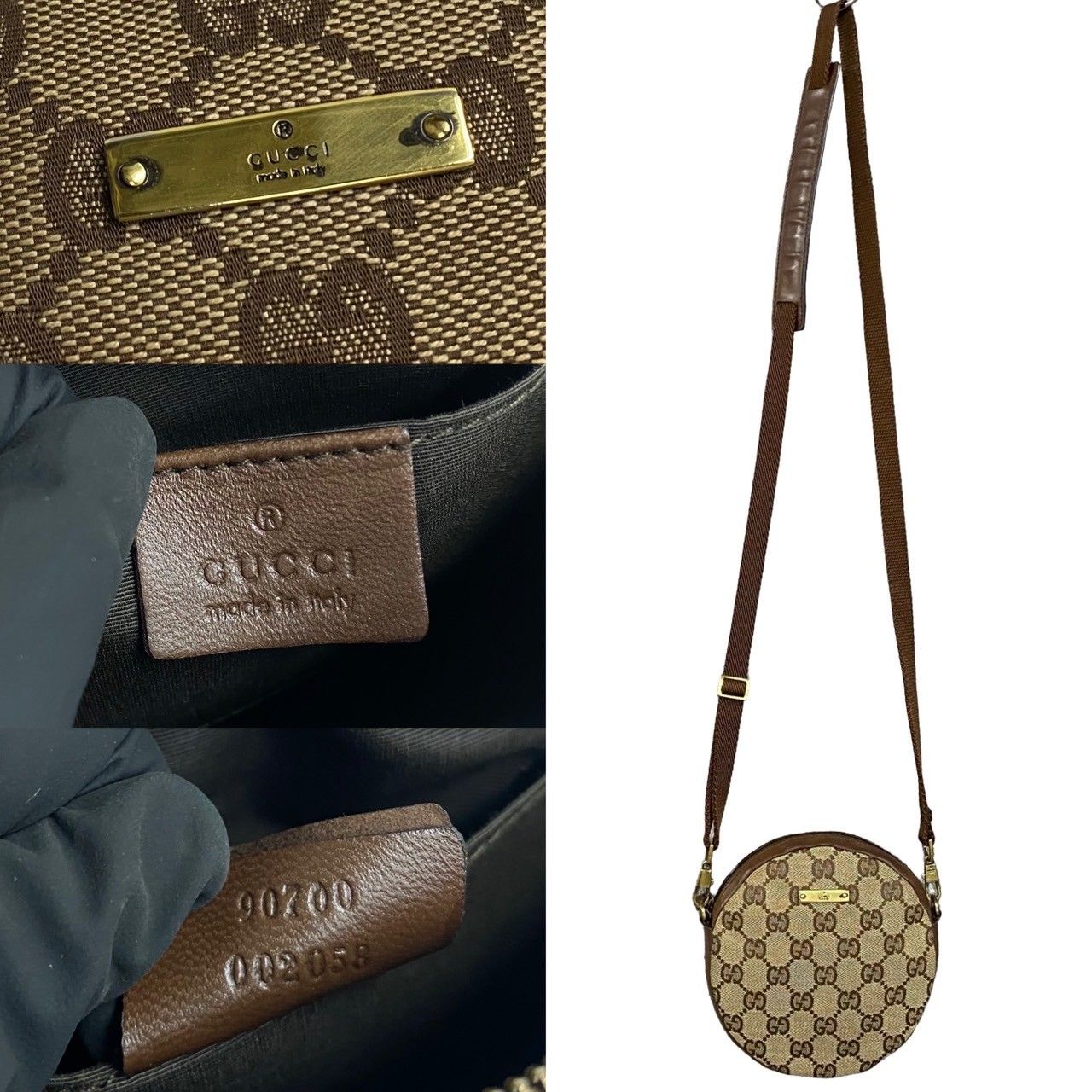 極 美品 保存袋付き GUCCI グッチ GGキャンバス ロゴ 金具 レザー 本革 ミニ ショルダーバッグ ポシェット サコッシュ ブラウン  05042 - メルカリ