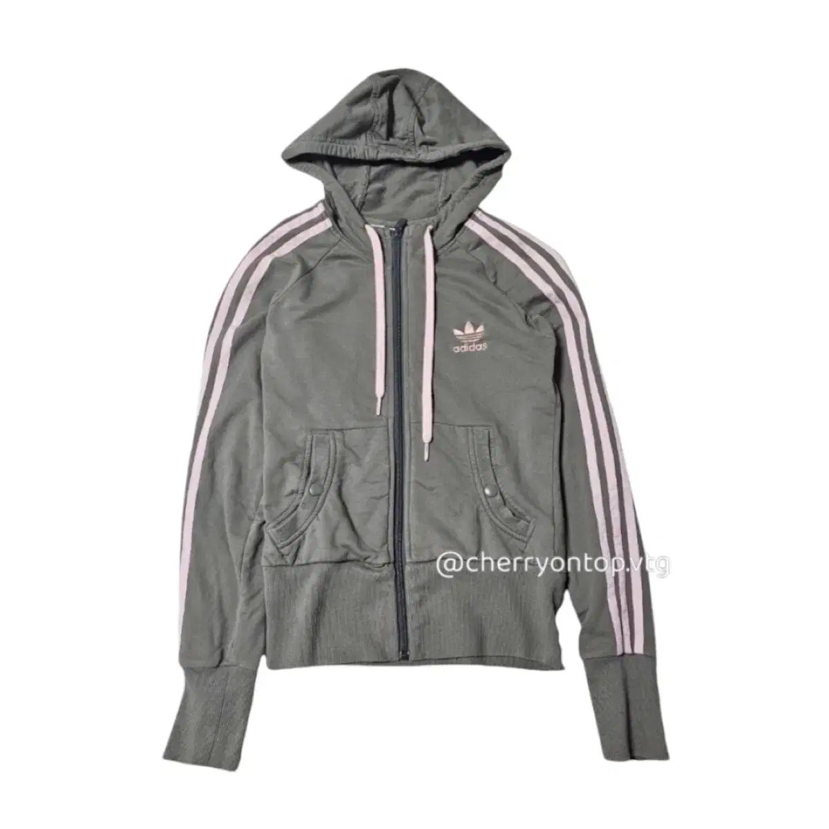 adidas アディダス カーキピンク ビック ファイヤーバード ジップアップパーカー フード付き ジャージ