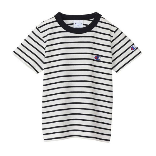 HANES ヘインズ SHORT SLEEVE オフホワイト 100サイズ CK-X303 20 | スポーツ 運動 服 衣類 ウエア ウェア トップス ショートスリーブ Tシャツ 半袖 着心地 天竺素材 柄 デザイン ボーダー 刺繍 シンプル