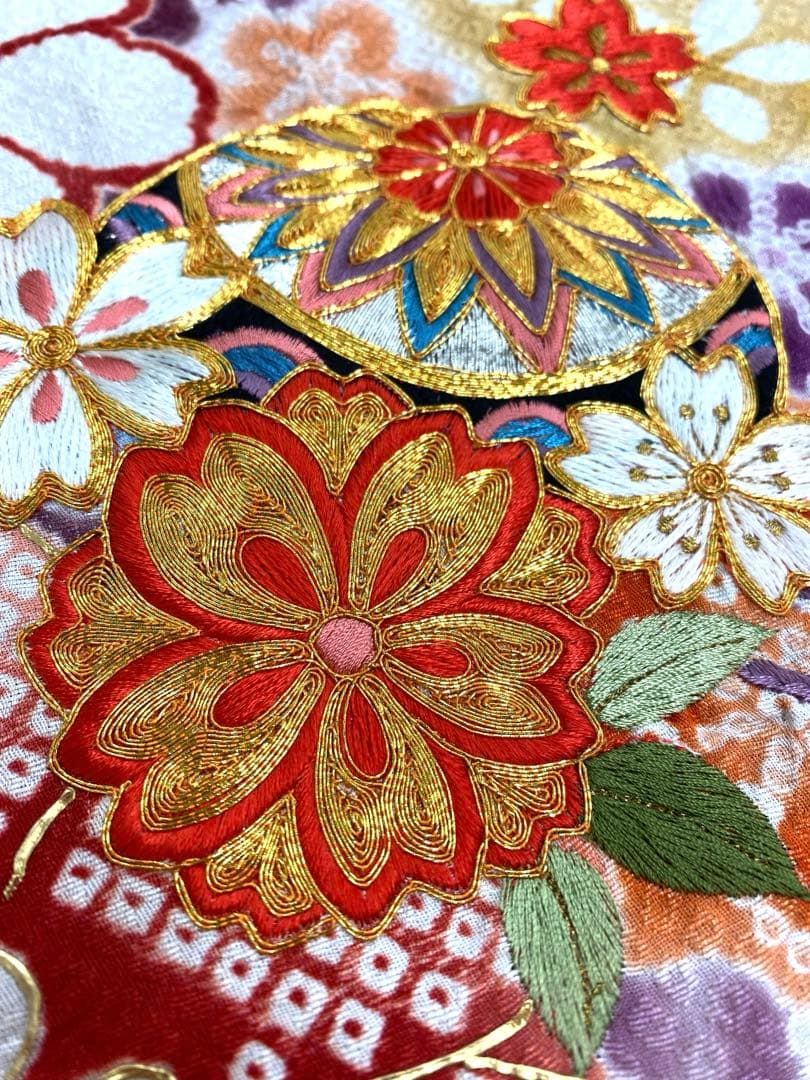 振袖 仮絵羽 舞台衣装 金駒 金彩 部分絞り 正絹 未仕立て品 八掛付き