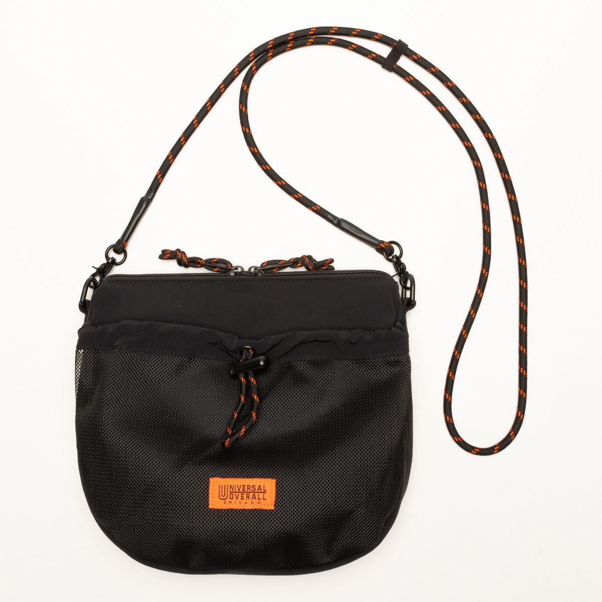 【新品・未使用】 ショルダーバッグ メンズ UNIVERSAL OVERALL ユニバーサルオーバーオール ブランド FRONT MESH ZILE SHOULDER 肩掛け ナチュラル カジュアル アウトドア 普段使い バッグ ブラック 黒 UV