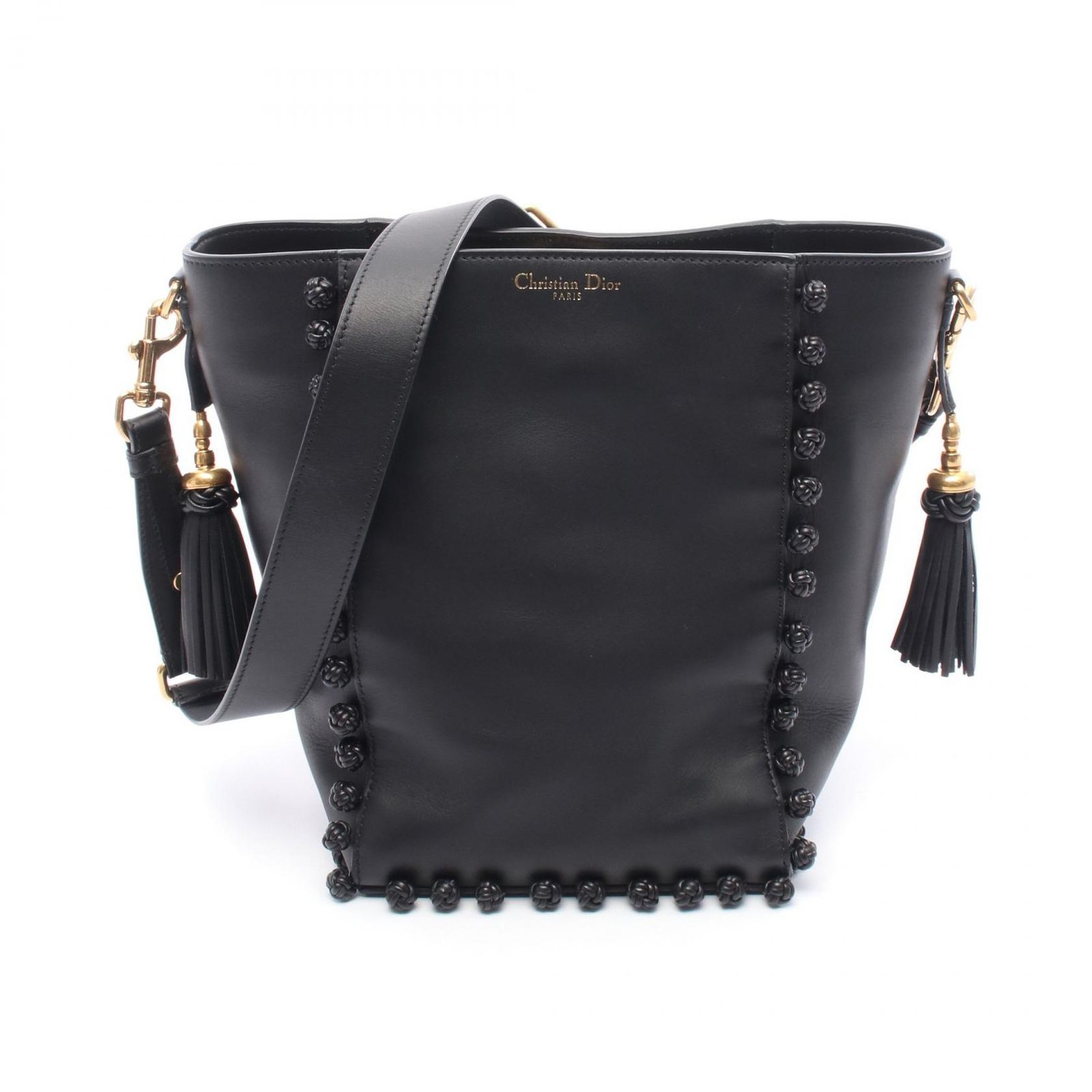 Christian Dior ブラックレザーショルダーバッグ ディオール Dior ショルダーバッグ バケットバッグ ブラック