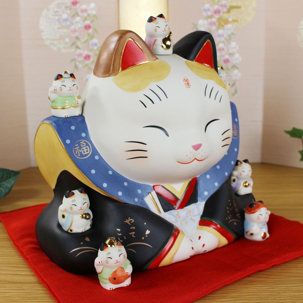 招き猫 置物 まねきねこ 大きい 貯金箱 陶器 【彩絵七福神福助福 招き猫 (大) N153】 招き猫の置物 七福神 福助 おしゃれ モダン 可愛い  かわいい 開店祝い 開業祝い まねき猫 招きねこ プチギフト 猫 雑貨 ネコ グッズ ねこ お祝い 新品